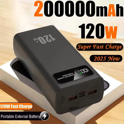 200000mAh Power Bank 120W Super Fast Charging Portable Mobile Power Bank Ultra large Capacity Digital Display External Battery